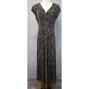 Kasper Womens Sz 8 Brown Polka Dot Maxi Dress Dark Romantic Whimsigoth V Neck